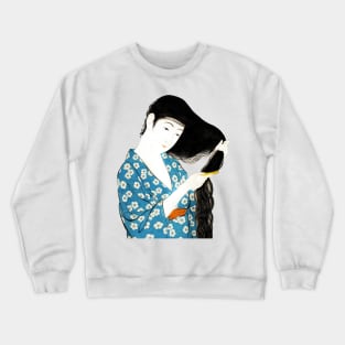 Japanese beauty Geisha in Kimono styling her hair - Japanese art Crewneck Sweatshirt